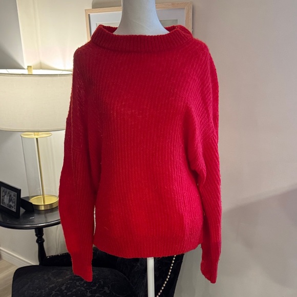 Everlane Sweaters - Everlane Red Ribbed Cowl-Neck Sweater